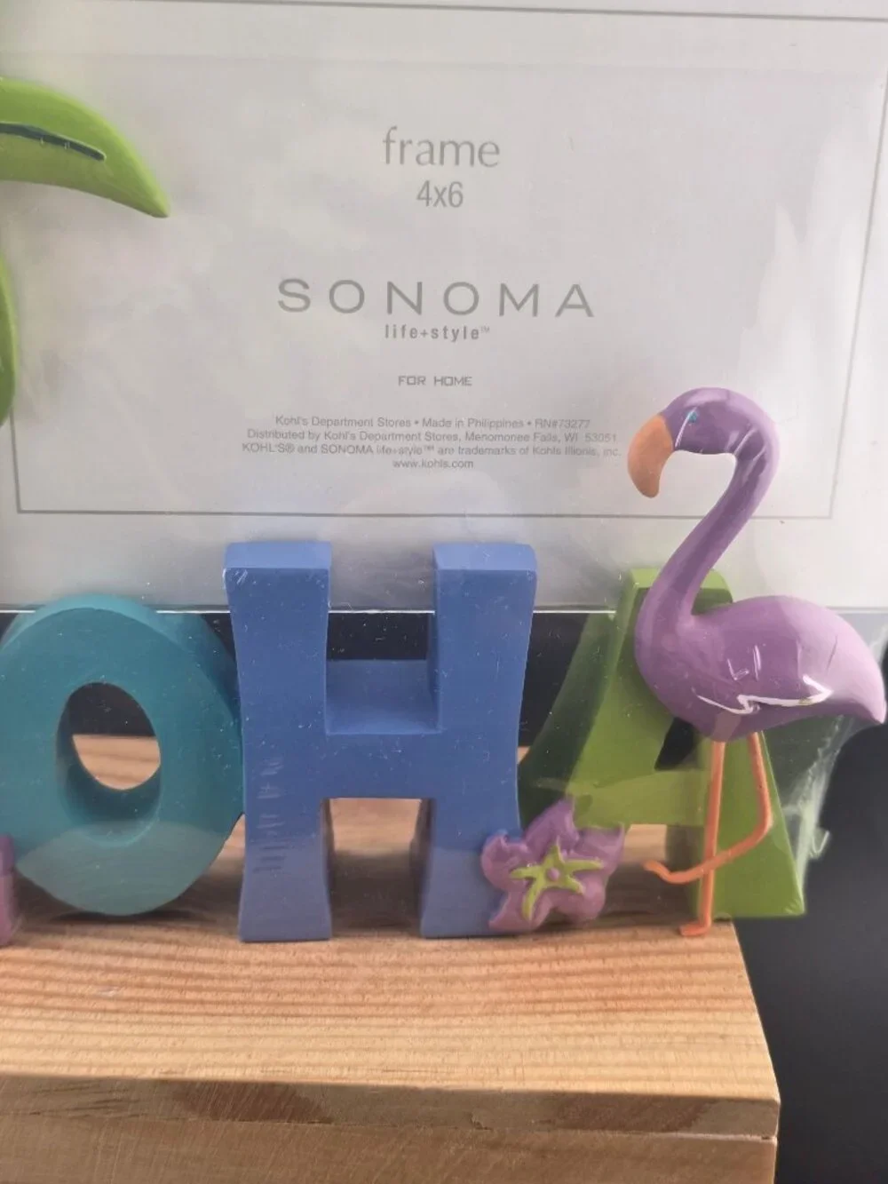 NIB Aloha 3-D Sonoma 4x6 Picture Frame Tropical Palm Tree & Flamingos
